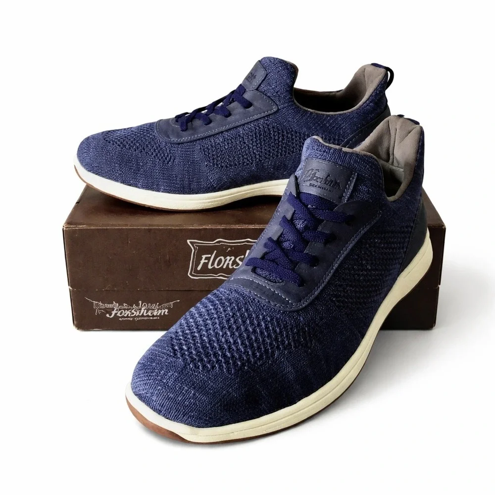 Florsheim Satellite Jr Knit Navy Slip-On Faux Lace Sneaker Kids 5.5M Casual Prep